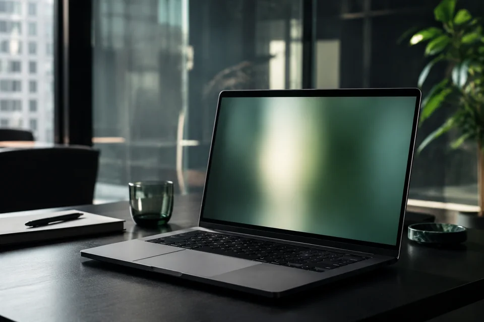 A laptop in a modern software company’s office